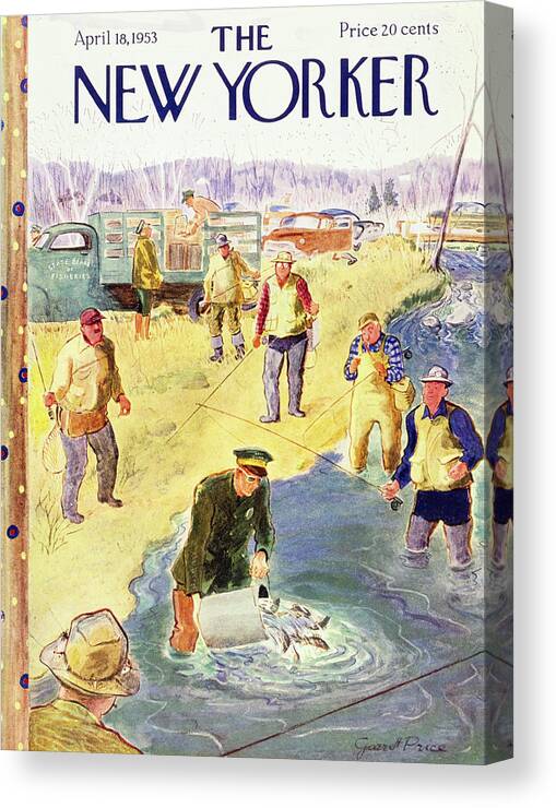 Anglers Canvas Print featuring the painting New Yorker April 18 1953 by Garrett Price