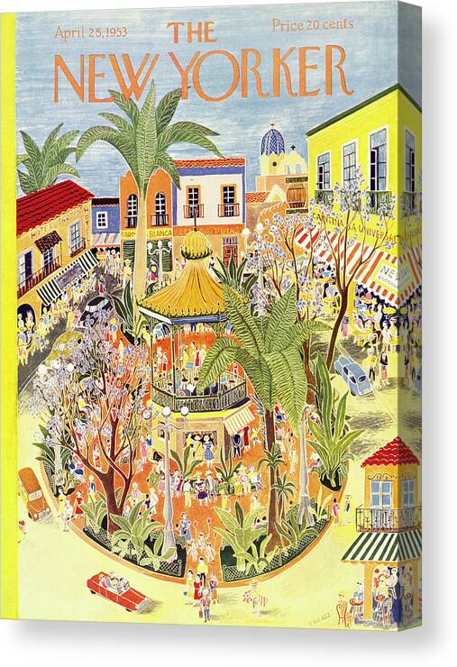 Tropical Canvas Print featuring the painting New Yorker April 25 1953 by Ilonka Karasz