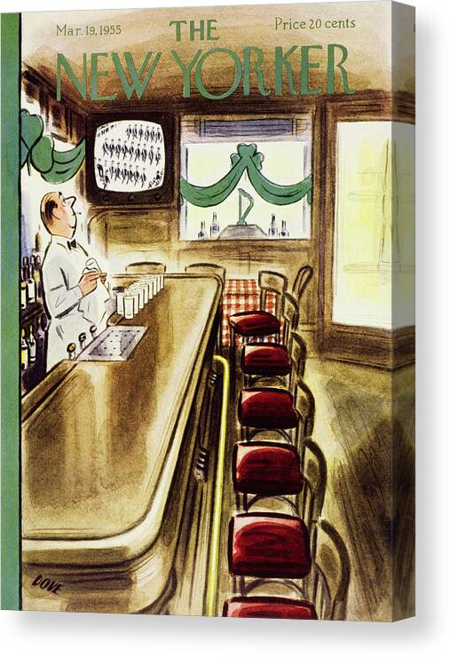 Bartender Canvas Print featuring the painting New Yorker March 19, 1955 by Leonard Dove