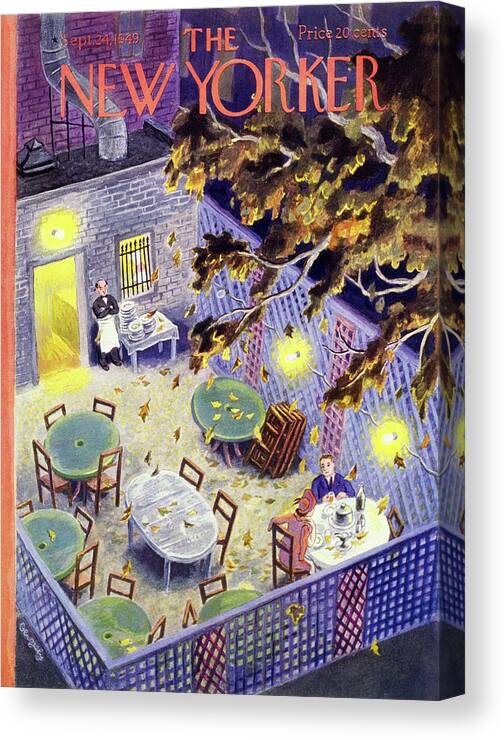 Restaurant Canvas Print featuring the painting New Yorker September 24 1949 by Tibor Gergely