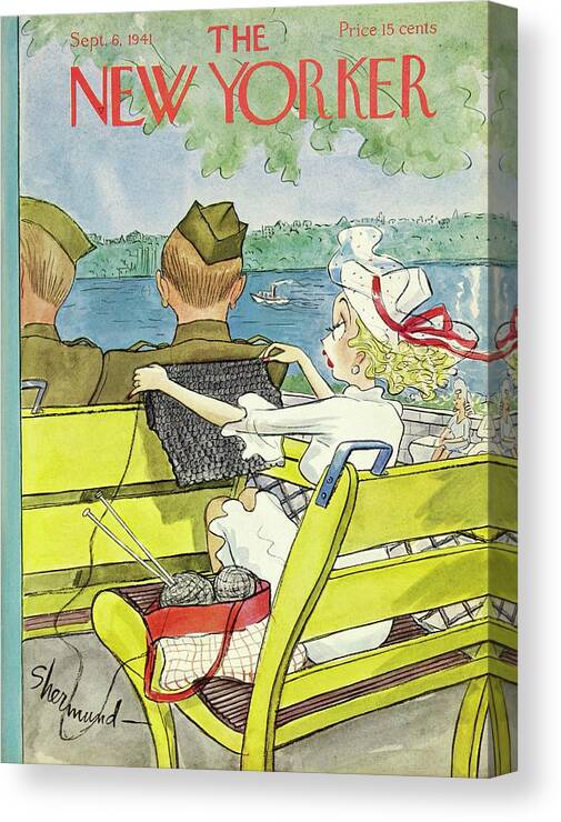 Knitting Canvas Print featuring the painting New Yorker September 6 1941 by Barbara Shermund