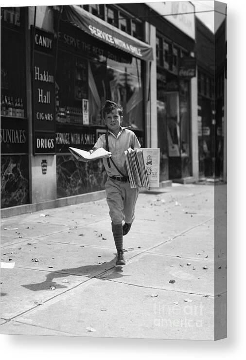 Vintage Newspaper Wall Art Black and White Historical Photo of A Boy  Holding A Newspaper Wall Art Canvas Art Poster and Wall Art Picture Print  Modern