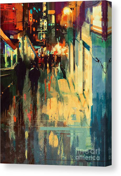 Art Canvas Print featuring the painting Night alleyway by Tithi Luadthong