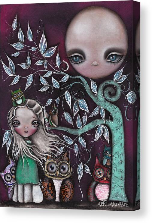Moon Canvas Print featuring the painting Night Creatures by Abril Andrade