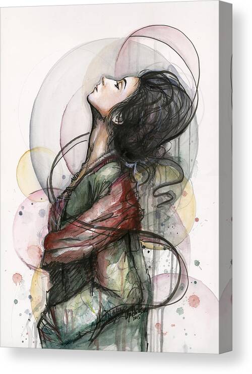 Watercolor Canvas Print featuring the painting Beautiful Lady by Olga Shvartsur