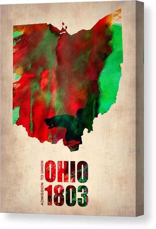 Ohio Canvas Print featuring the painting Ohio Watercolor Map by Naxart Studio