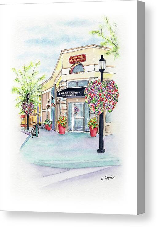 Small Town Canvas Print featuring the mixed media On the Corner by Lori Taylor