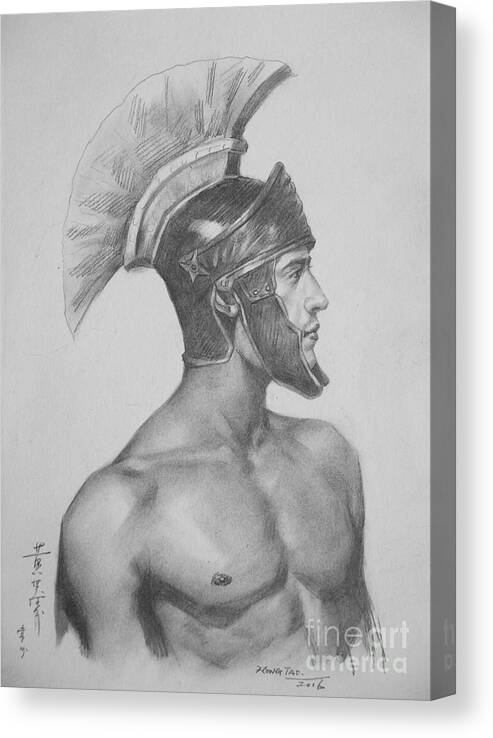 Original Art Canvas Print featuring the painting Original Charcoal Drawing Art Male Nude On Paper #16-2-25 by Hongtao Huang