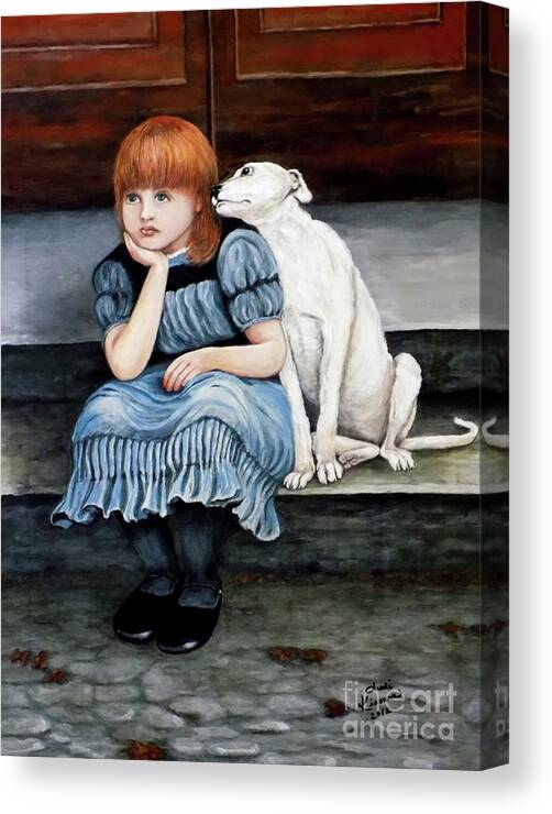 Little Girl Canvas Print featuring the painting Pals Forever by Judy Kirouac