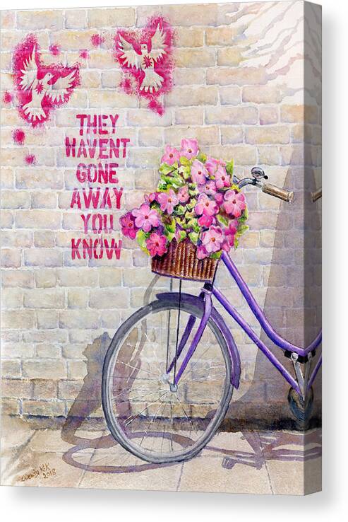Bicycle Canvas Print featuring the painting Peace in Belfast by Wendy Keeney-Kennicutt