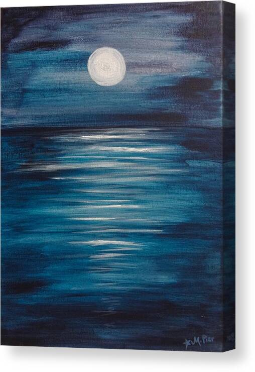Peaceful Canvas Print featuring the painting Peaceful Moon at Sea by Michelle Pier