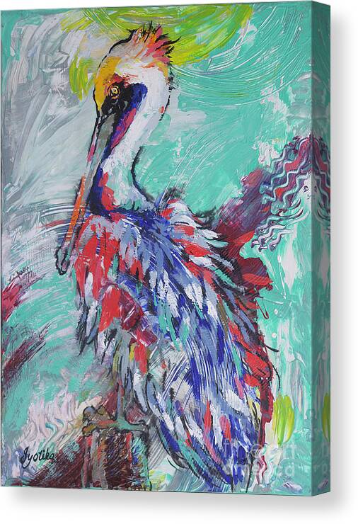 Pelican Canvas Print featuring the painting Pelican Perch by Jyotika Shroff