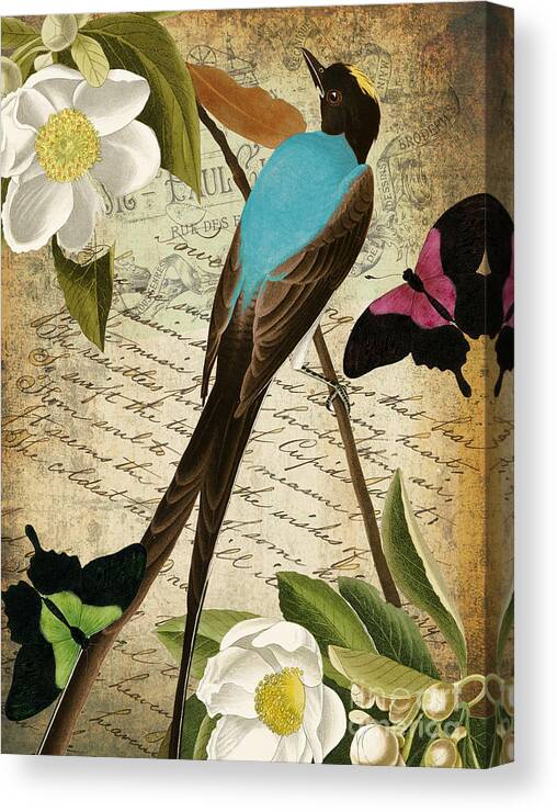 Nuthatcher Bird Canvas Print featuring the painting Petals and Wings II by Mindy Sommers