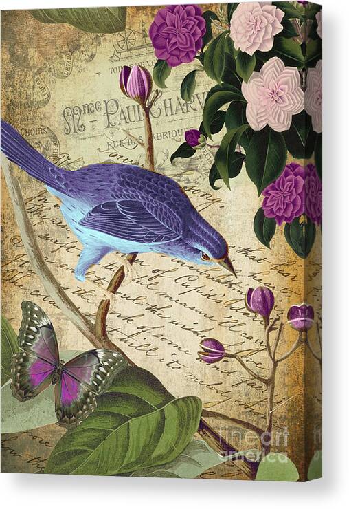 Birds Canvas Print featuring the painting Petals and Wings IV by Mindy Sommers