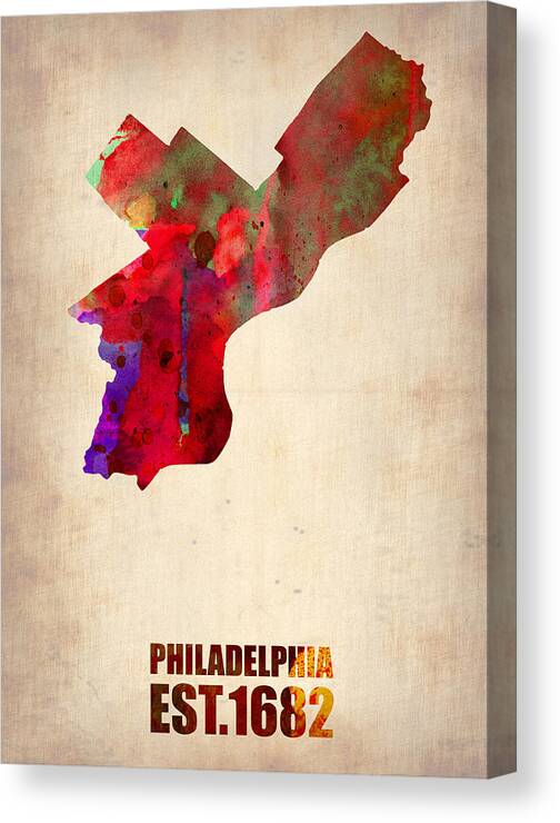 Philadelphia Canvas Print featuring the digital art Philadelphia Watercolor Map by Naxart Studio
