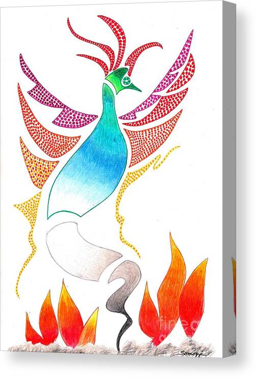 Mythology Canvas Print featuring the mixed media Phoenix Rising by Jayne Somogy