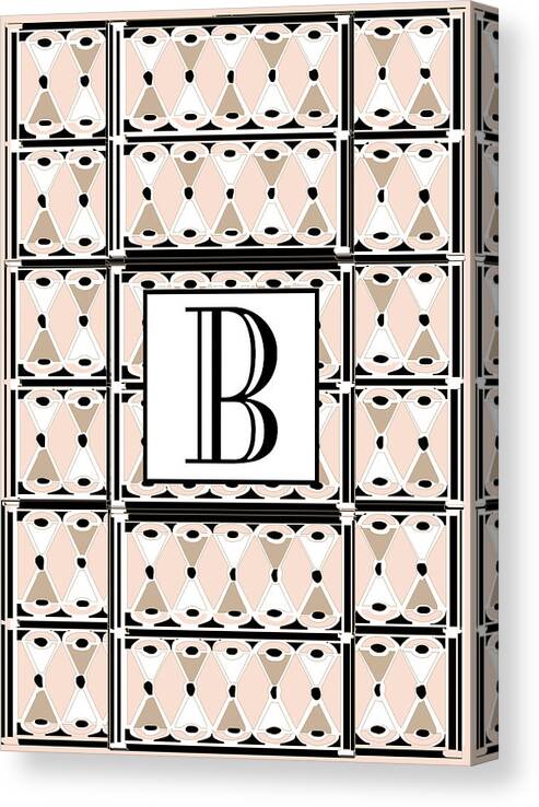 Art Deco Canvas Print featuring the digital art Pink Champagne Deco Monogram B by Cecely Bloom