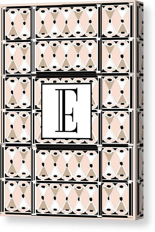 Art Deco Canvas Print featuring the digital art Pink Champagne Deco Monogram E by Cecely Bloom