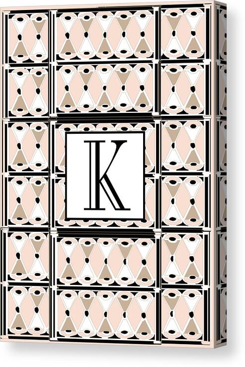 Art Deco Canvas Print featuring the digital art Pink Champagne Deco Monogram K by Cecely Bloom