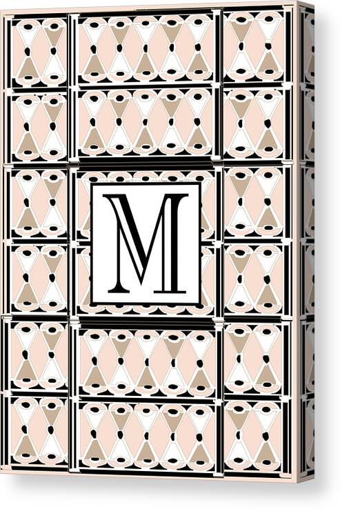 Art Deco Canvas Print featuring the digital art Pink Champagne Deco Monogram M by Cecely Bloom
