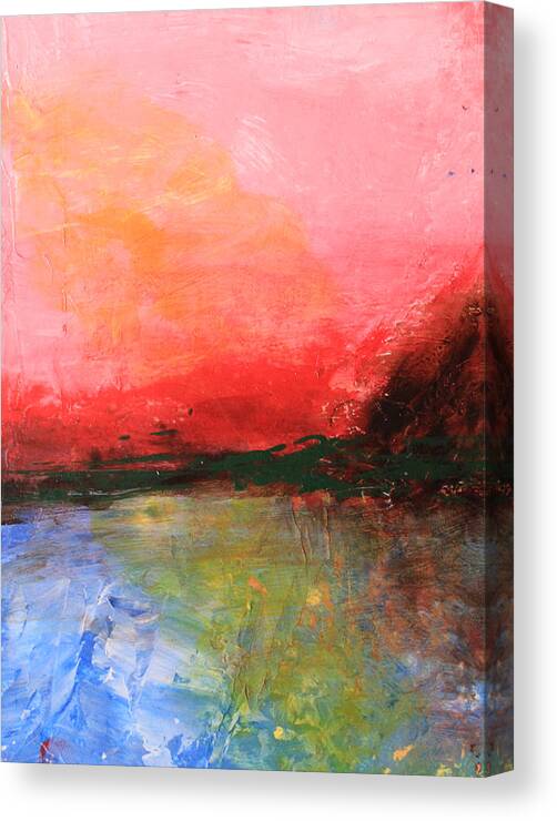 Pink Canvas Print featuring the painting Pink Sky over Water Abstract by April Burton