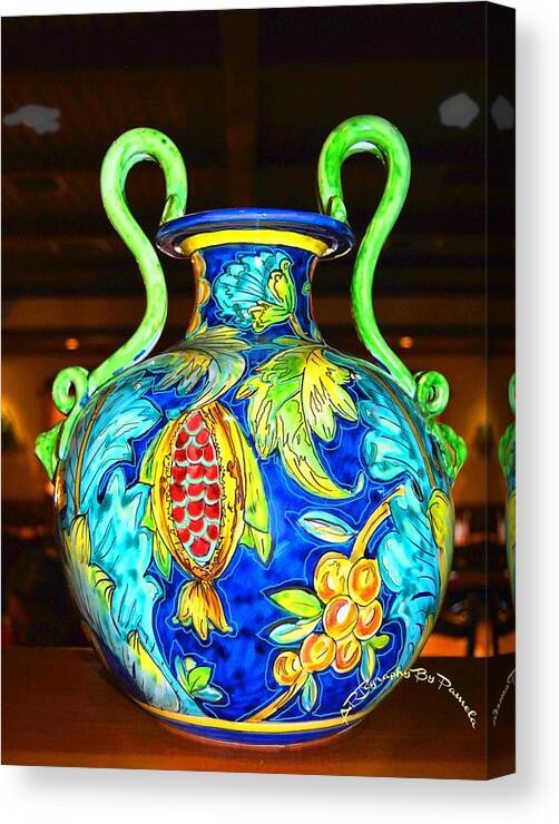 Italian Vase Canvas Print featuring the digital art Pomegranates by Pamela Smale Williams
