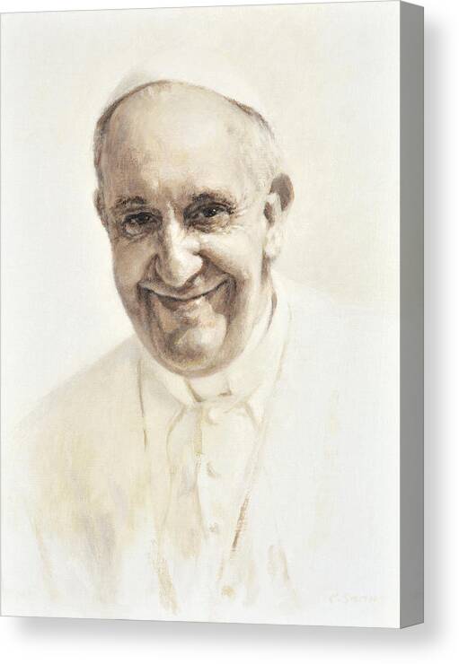 Pope Canvas Print featuring the painting Pope Francis, Joyful Father by Smith Catholic Art