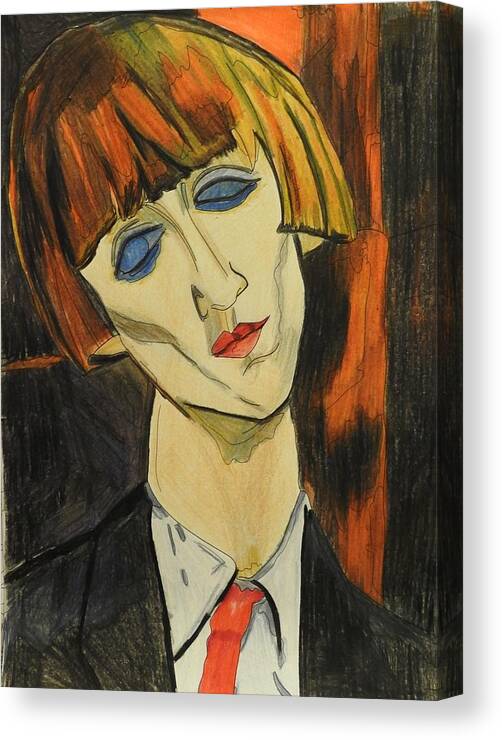 Modigliani Canvas Print featuring the mixed media Portrait of Madame Kisling After Amadeo Modigliani by Betty-Anne McDonald