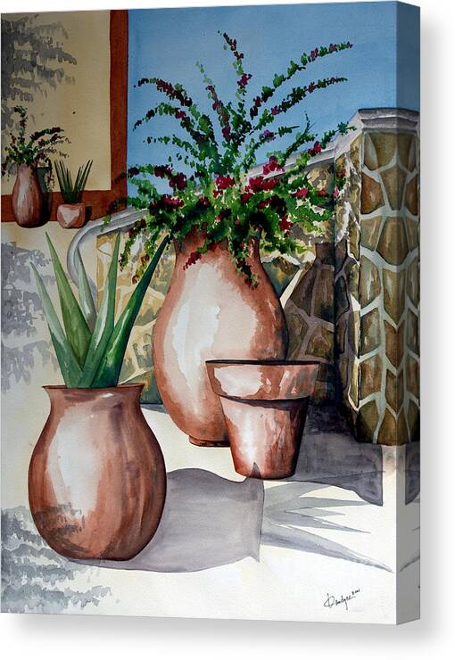 Floral Painting Canvas Print featuring the painting Pots and Bougainvillea by Kandyce Waltensperger