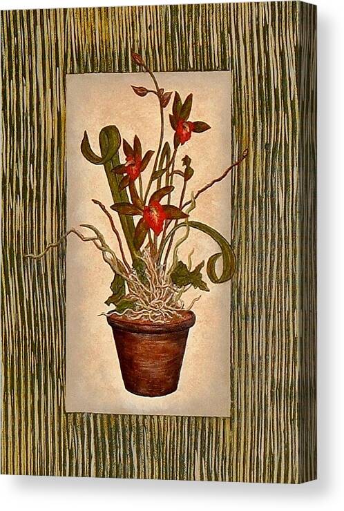 Tiger Canvas Print featuring the painting Potted Tiger Orchid - Original by Terry Mulligan