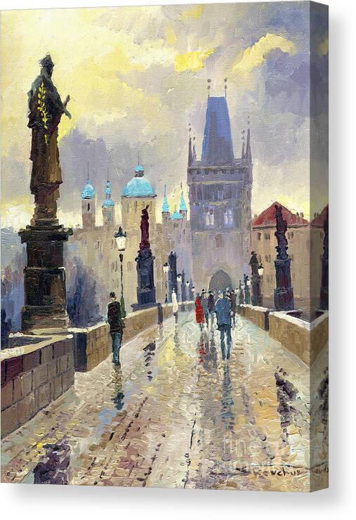 Oil On Canvas Canvas Print featuring the painting Prague Charles Bridge 02 by Yuriy Shevchuk