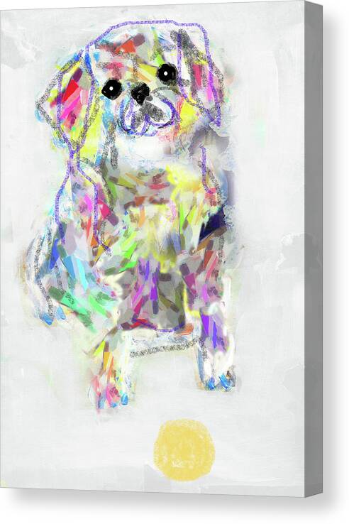 Neon Canvas Print featuring the painting Puppy with ball by Claudia Schoen