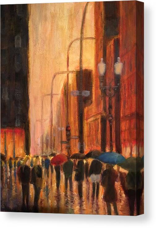 Chicago Canvas Print featuring the painting Rainy Evening Chicago by Will Germino