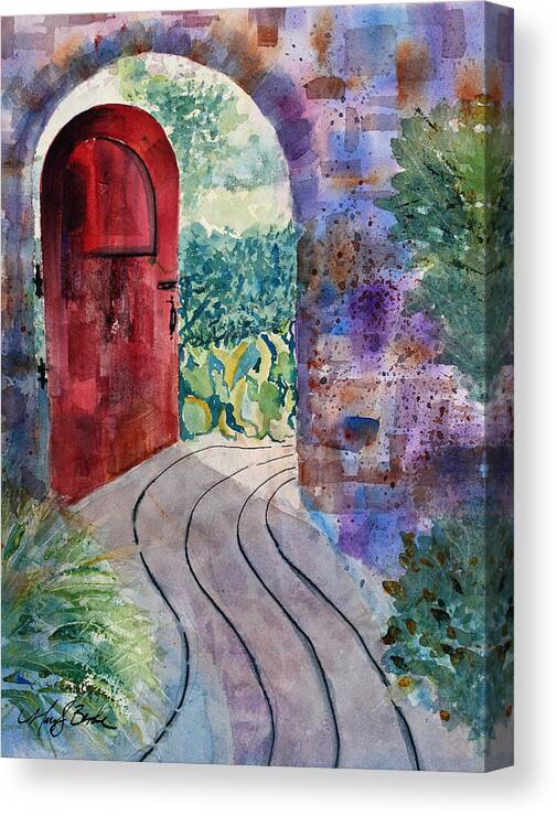 Red Canvas Print featuring the painting Red Door by Mary Benke