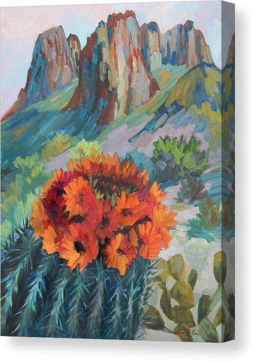 Cactus Canvas Print featuring the painting Red Flame Hedgehog Cactus by Diane McClary