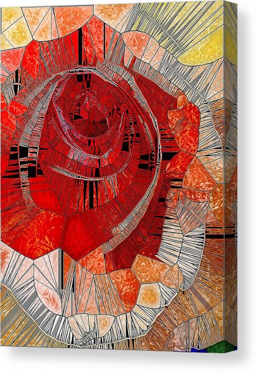 Red Rose Canvas Print featuring the digital art Red Rose Stained Glass by Mo Barton