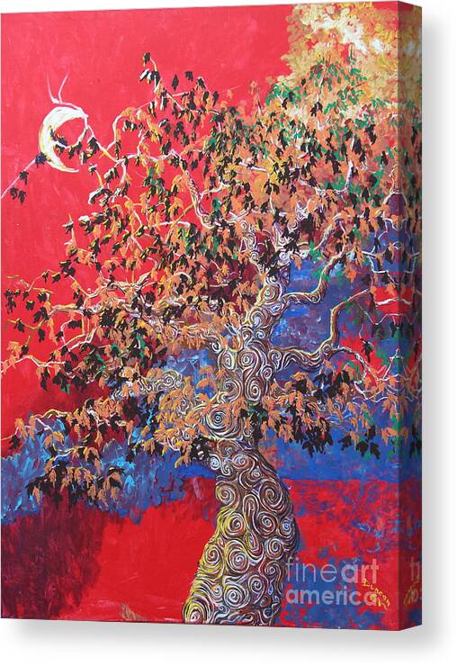 Impressionism Canvas Print featuring the painting Red Sky And Tree by Stefan Duncan