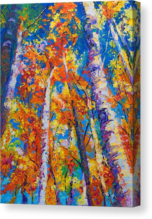 Impresssionist Canvas Print featuring the painting Redemption - fall birch and aspen by Talya Johnson
