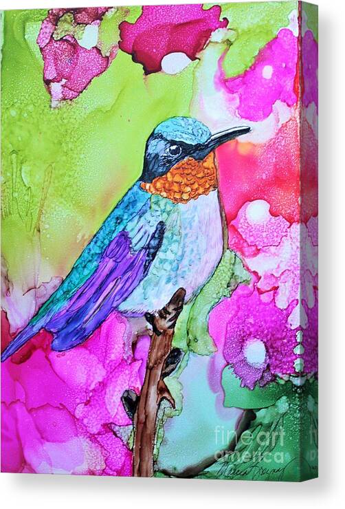 Hummingbird Canvas Print featuring the painting Resting in Color by Marcia Breznay