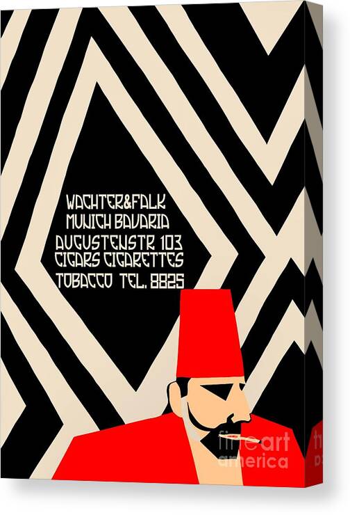  Canvas Print featuring the drawing Retro geometric style German Turkish tobacco ad by Heidi De Leeuw