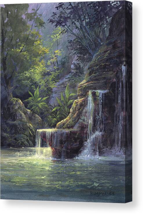 Michael Humphries Canvas Print featuring the painting Rim Lit Falls by Michael Humphries