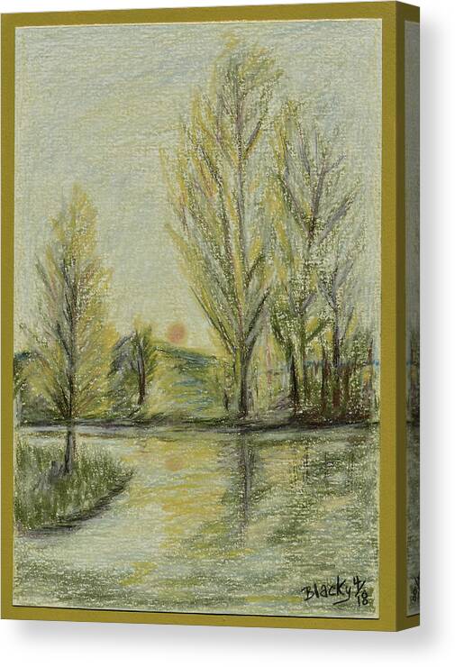 Pond Canvas Print featuring the drawing Rising on Country Pond by Donna Blackhall