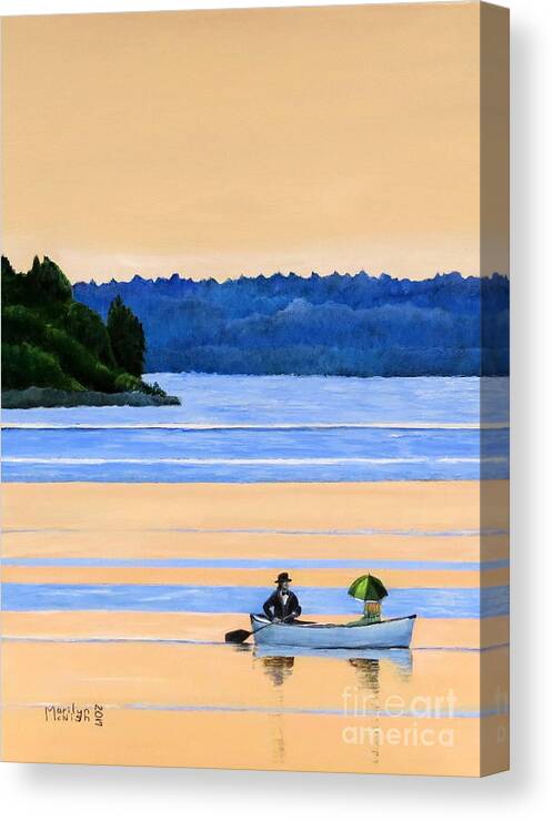 Canoe Canvas Print featuring the painting River Romance by Marilyn McNish