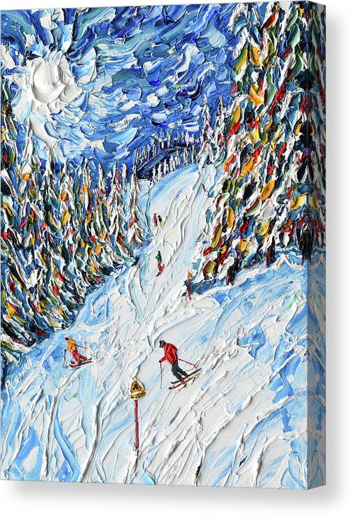 Megeve Canvas Print featuring the painting Rosiere joining Super Megeve by Pete Caswell