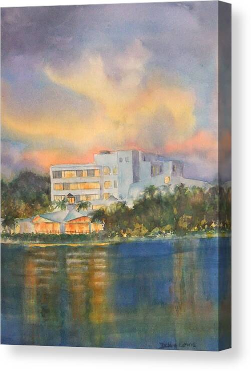 Sandcastle Hotel In Clearwater Florida Canvas Print featuring the painting Sandcastle Retreat by Debbie Lewis