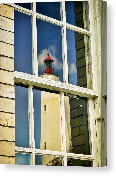 New Jersey Canvas Print featuring the photograph Sandy Hook Lighthouse Reflection by Gary Slawsky