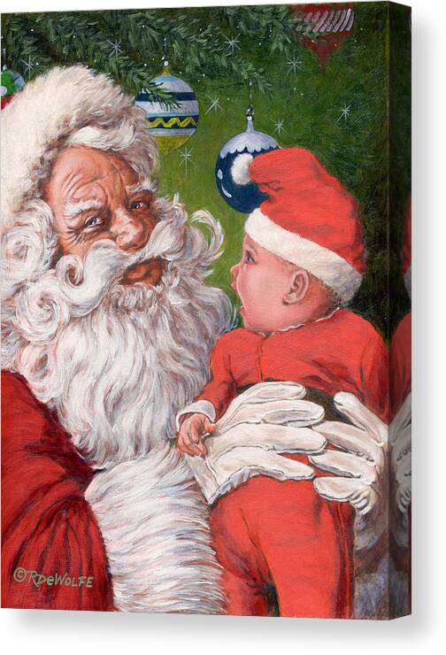 Santa Claus Canvas Print featuring the painting Santas Little Helper by Richard De Wolfe