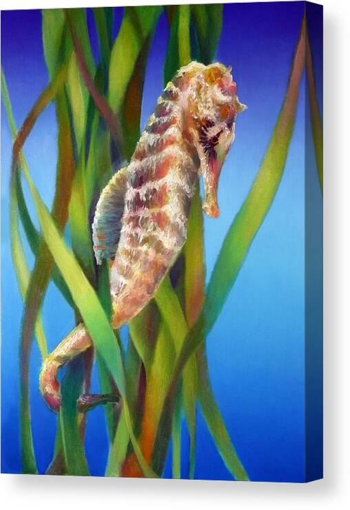Seahorse Canvas Print featuring the painting Seahorse I among the Reeds by Nancy Tilles