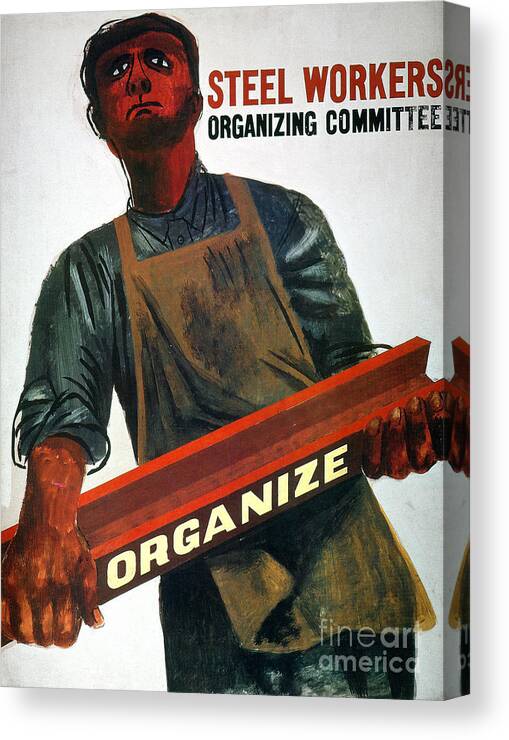 1930s Canvas Print featuring the drawing Steel Union Poster by Ben Shahn