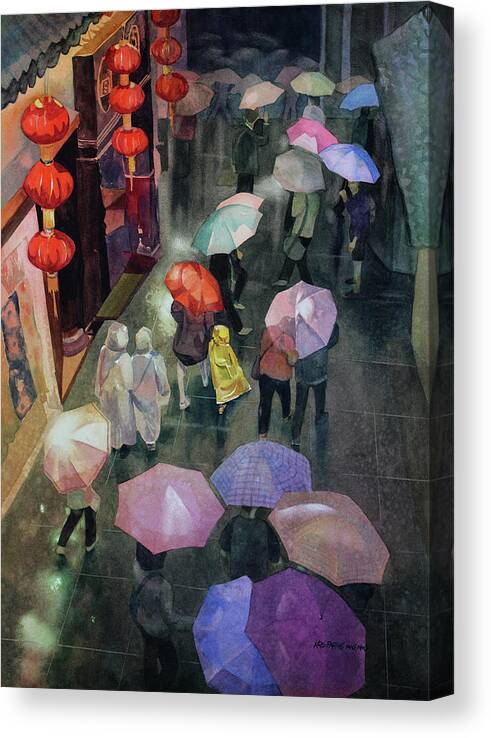 Kris Parins Canvas Print featuring the painting Shanghai Shoppers by Kris Parins